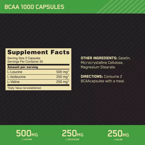 Optimum Nutrition BCAA 1000 60 Capsules (30 Servings) Colombia | 7815IXGHB