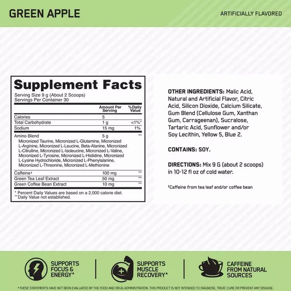 Optimum Nutrition ESSENTIAL AMIN.O. ENERGY® Green Apple 0.6 lb (30 Servings) Colombia | 6742XQASB