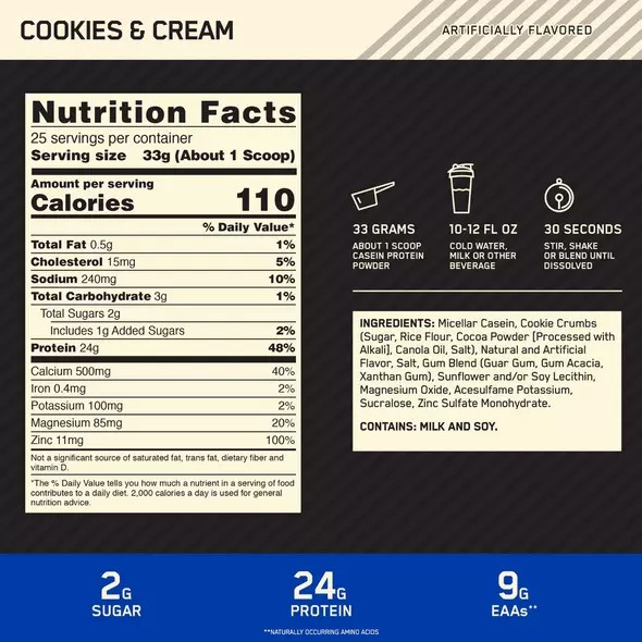 Optimum Nutrition GOLD STANDARD® 100% Casein Cookies & Cream 2 lb (25 Servings) Colombia | 9708VSXUC