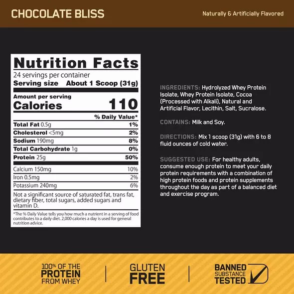 Optimum Nutrition GOLD STANDARD® 100% Isolate Chocolate Bliss 3 lb (44 Servings) Colombia | 0187OPUBY