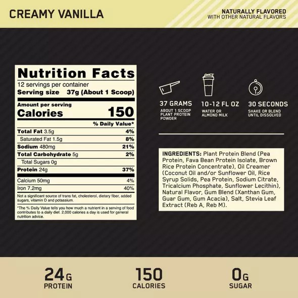 Optimum Nutrition GOLD STANDARD® 100% Plant Creamy Vainilla 0.98 lb (12 Servings) Colombia | 4072DARJE