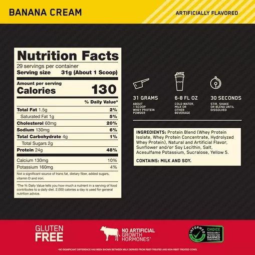 Optimum Nutrition GOLD STANDARD 100% WHEY™ Banana Cream 2 lb (29 Servings) Colombia | 2083UHMNX