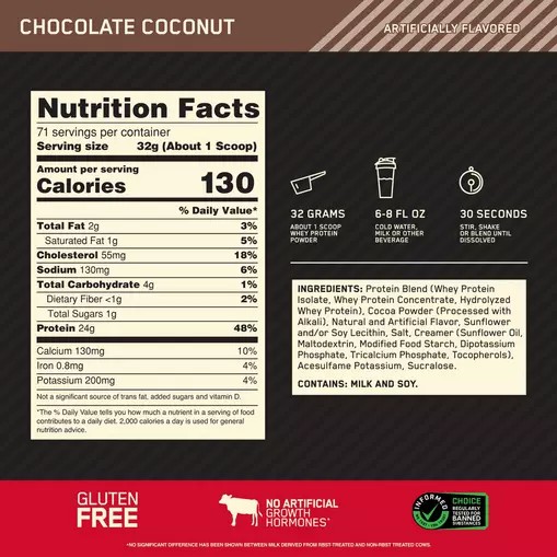 Optimum Nutrition GOLD STANDARD 100% WHEY™ Chocolate Coconut 5 lb (71 Servings) Colombia | 1250RKFDT