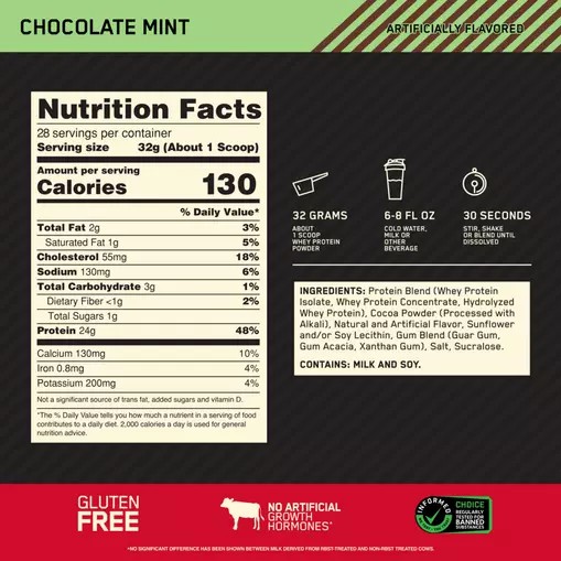 Optimum Nutrition GOLD STANDARD 100% WHEY™ Chocolate Mint 2 lb (28 Servings) Colombia | 0978KMLBD