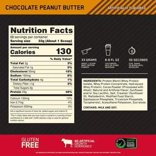 Optimum Nutrition GOLD STANDARD 100% WHEY™ Chocolate Peanut Butter 1.5 lb (22 Servings) Colombia | 4318HSZMJ