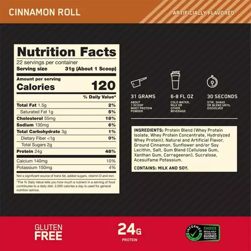 Optimum Nutrition GOLD STANDARD 100% WHEY™ Cinnamon Roll 1.5 lb (22 Servings) Colombia | 7590YPKNF