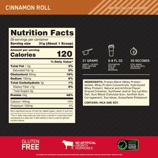 Optimum Nutrition GOLD STANDARD 100% WHEY™ Cinnamon Roll 2 lb (29 Servings) Colombia | 2480IBUWX