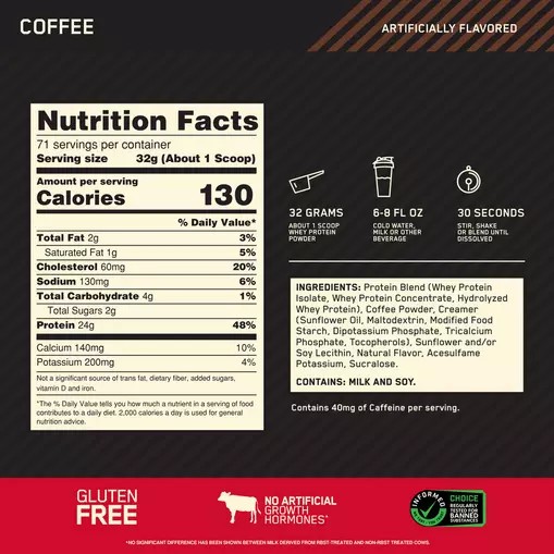 Optimum Nutrition GOLD STANDARD 100% WHEY™ Coffee 5 lb (71 Servings) Colombia | 2034VIGJR