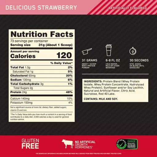 Optimum Nutrition GOLD STANDARD 100% WHEY™ Delicious Strawberry 5 lb (73 Servings) Colombia | 4905NXZWC