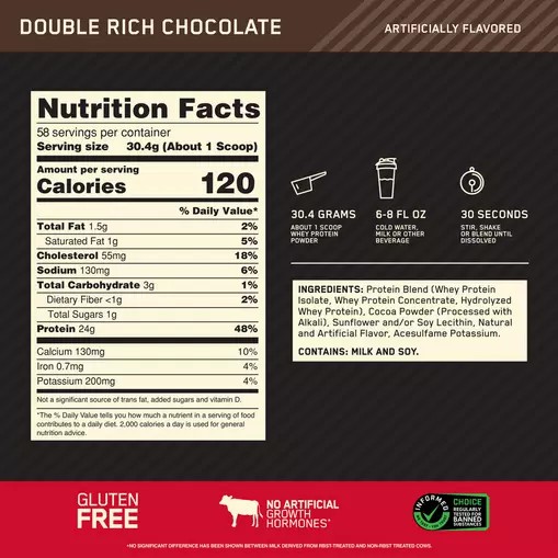 Optimum Nutrition GOLD STANDARD 100% WHEY™ Double Rich Chocolate 4 lb (58 Servings) Colombia | 3649TCAVK