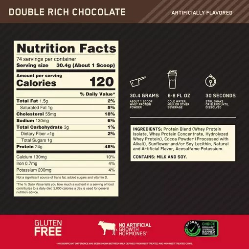 Optimum Nutrition GOLD STANDARD 100% WHEY™ Double Rich Chocolate 5 lb (74 Servings) Colombia | 2853XAFNU