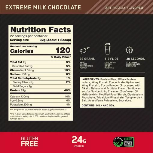 Optimum Nutrition GOLD STANDARD 100% WHEY™ Extreme Milk Chocolate 1.5 lb (22 Servings) Colombia | 4035UZMVC