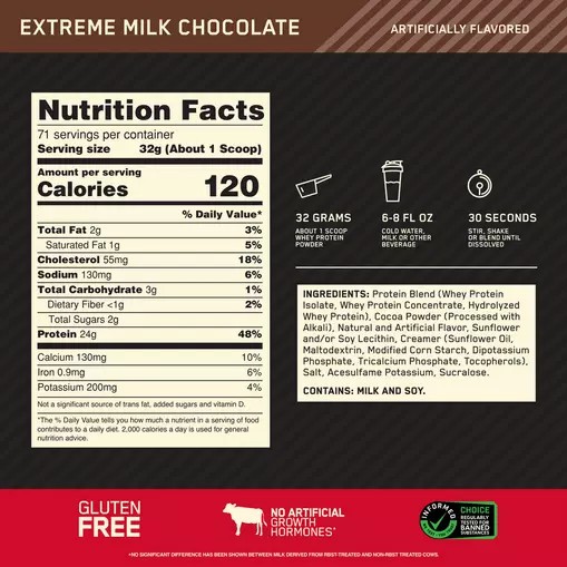 Optimum Nutrition GOLD STANDARD 100% WHEY™ Extreme Milk Chocolate 5 lb (71 Servings) Colombia | 3506TQOGN