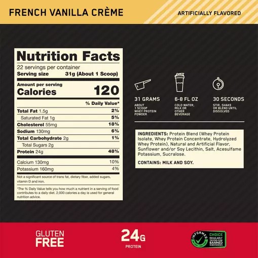 Optimum Nutrition GOLD STANDARD 100% WHEY™ French Vainilla Creme 1.5 lb (22 Servings) Colombia | 1360GOHQM