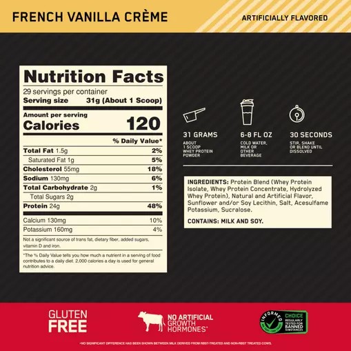 Optimum Nutrition GOLD STANDARD 100% WHEY™ French Vainilla Creme 2 lb (29 Servings) Colombia | 8109IQEUT