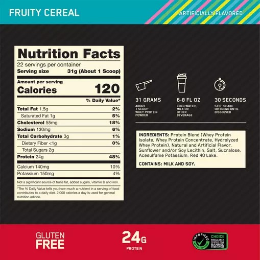 Optimum Nutrition GOLD STANDARD 100% WHEY™ Fruity Cereal 1.5 lb (22 Servings) Colombia | 6023ARHMU