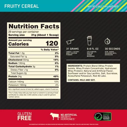 Optimum Nutrition GOLD STANDARD 100% WHEY™ Fruity Cereal 2 lb (29 Servings) Colombia | 8241LYTWF