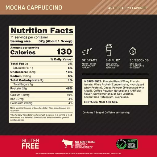 Optimum Nutrition GOLD STANDARD 100% WHEY™ Mocha Cappuccino 5 lb (71 Servings) Colombia | 8951MANVH