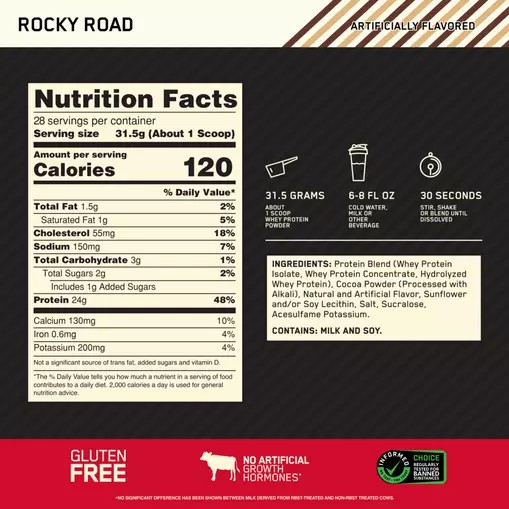 Optimum Nutrition GOLD STANDARD 100% WHEY™ Rocky Road 2 lb (28 Servings) Colombia | 0352LPECX