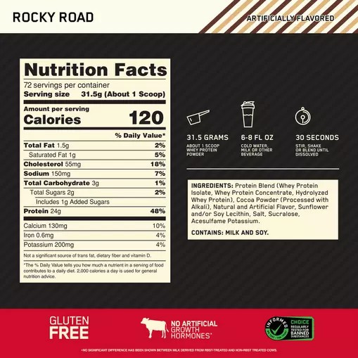 Optimum Nutrition GOLD STANDARD 100% WHEY™ Rocky Road 5 lb (72 Servings) Colombia | 5907GJHRD