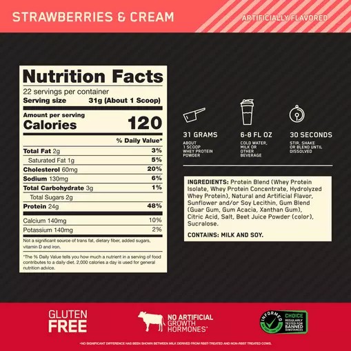 Optimum Nutrition GOLD STANDARD 100% WHEY™ Strawberries & Cream 1.5 lb (22 Servings) Colombia | 3760LOJZQ