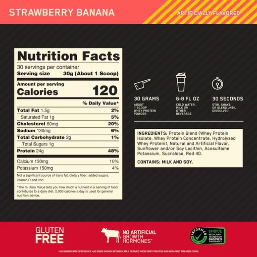 Optimum Nutrition GOLD STANDARD 100% WHEY™ Strawberry Banana 2 lb (30 Servings) Colombia | 8049LUCRK