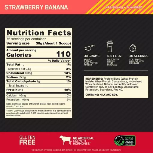 Optimum Nutrition GOLD STANDARD 100% WHEY™ Strawberry Banana 5 lb (75 Servings) Colombia | 6984QEPGK