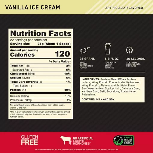 Optimum Nutrition GOLD STANDARD 100% WHEY™ Vainilla Ice Cream 1.5 lb (22 Servings) Colombia | 4658VDMGQ