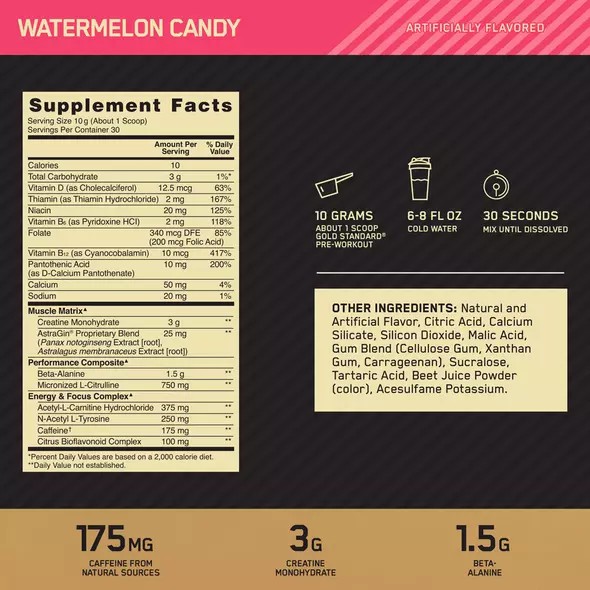 Optimum Nutrition GOLD STANDARD® Pre-Workout Watermelon 0.66 lb (30 Servings) Colombia | 1735OCMXB