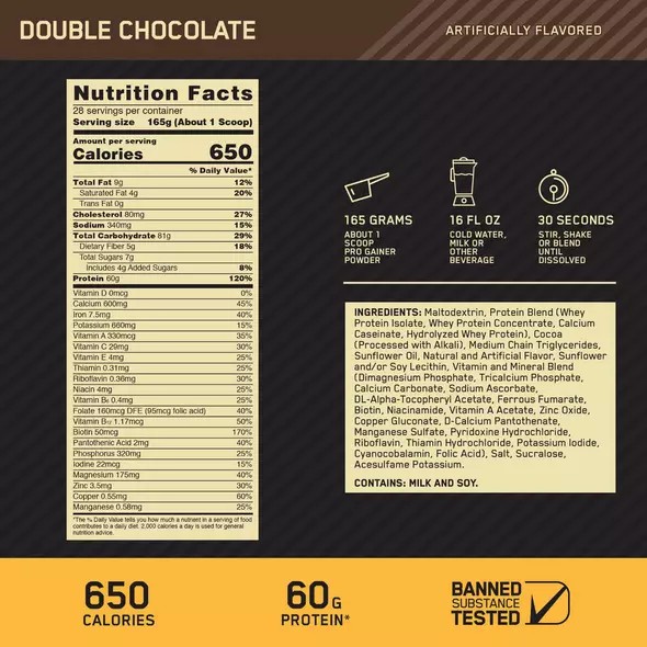 Optimum Nutrition GOLD STANDARD® Pro Gainer Double Chocolate 5.09 lb (14 Servings) Colombia | 8160TEPOR