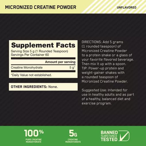 Optimum Nutrition Micronized Creatine Powder Unflavored 0.66 lb (60 Servings) Colombia | 5802RUKVQ