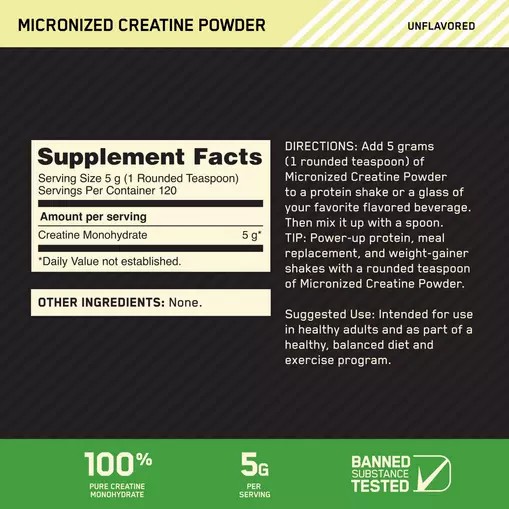 Optimum Nutrition Micronized Creatine Powder Unflavored 1.32 lb (120 Servings) Colombia | 3751KPNOJ