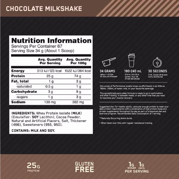 Optimum Nutrition Performance Isolate Chocolate 2.27kg Colombia | 9526OWPCB