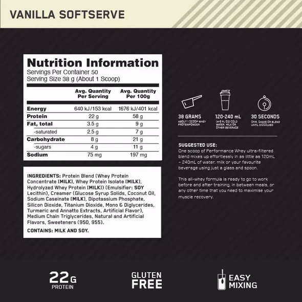 Optimum Nutrition Performance Whey Vainilla 1.95kg Colombia | 4360JFSMR