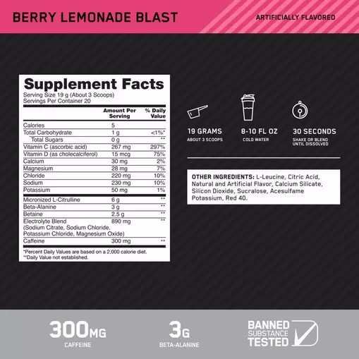 Optimum Nutrition Platinum Igniter Berry Lemonade Blast 0.84 lb (20 Servings) Colombia | 2981NAVZX