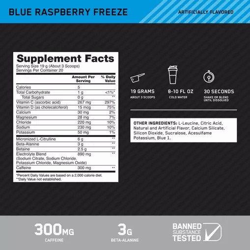 Optimum Nutrition Platinum Igniter Blue Raspberry Freeze 0.84 lb (20 Servings) Colombia | 5780RQZJU