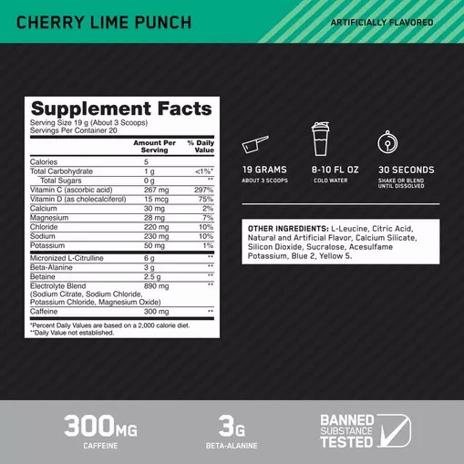 Optimum Nutrition Platinum Igniter Cherry Lime Punch 0.84 lb (20 Servings) Colombia | 3679TGQZO