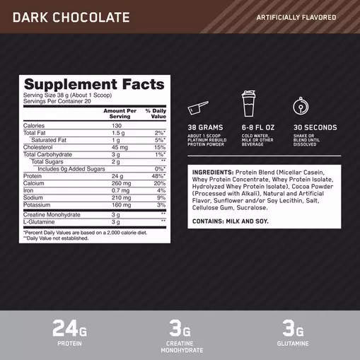 Optimum Nutrition Platinum Rebuild Dark Chocolate 1.67 lb (20 Servings) Colombia | 7049NJLUT