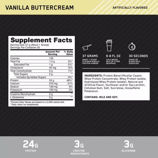 Optimum Nutrition Platinum Rebuild Vainilla Buttercream 1.63 lb (20 Servings) Colombia | 5869GHRDT