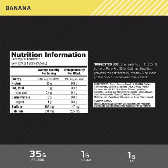 Optimum Nutrition Pure Pro 35 Banana 355ml (6 bottles) Colombia | 1526KMQRJ